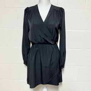 Honey Punch Black Faux-Wrap Long Sleeved Dress